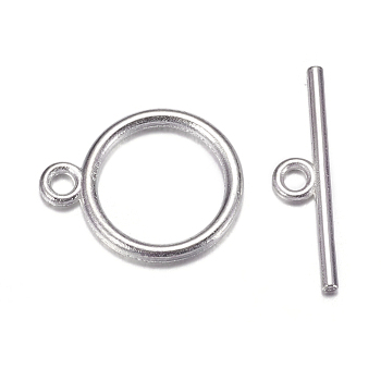 Tibetan Style Toggle Clasps, Flat Round, Cadmium Free & Nickel Free & Lead Free, Silver Color Plated, Flat Round: 15x2mm, Hole: 2mm, Bar: 21mm, Hole: 2mm