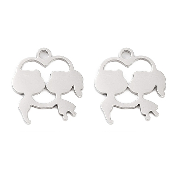 316 Surgical Stainless Steel Charms, Laser Cut, Couples Charm, Stainless Steel Color, 14x13x1.5mm, Hole: 1.5mm