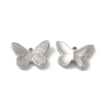 201 Stainless Steel Pendants, Butterfly Charm, Stainless Steel Color, 10.5x15x3mm, Hole: 0.8mm