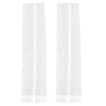 Polyester Lace Arm Sleeves, Fingerless Bridal Gloves, with Imitation Pearl, White, 480x115x7mm, Inner Diameter: 66mm