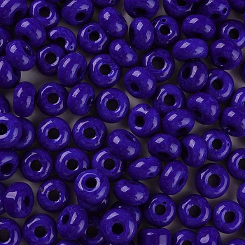 Opaque Colours Glass Round Beads, Round Hole, Blue, 3~5x9~10mm, Hole: 2.5mm, about 660pcs/pound
