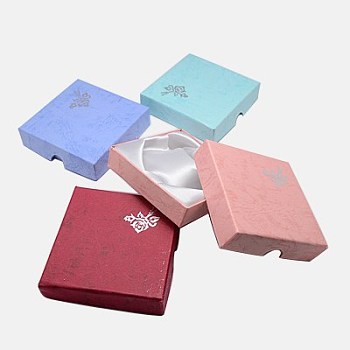 Cardboard Bracelet Boxes, with Sponge inside, Rose Flower Pattern, Square, Mixed Color, 90x90x22~23mm