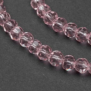 Glass Beads Strands, Faceted(32 Facets), Round, Misty Rose, 4mm, Hole: 1mm, about 98pcs/strand, 13.7 inch