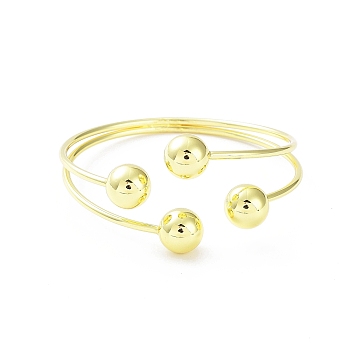 Rack Plating Brass Round Ball Beded Cuff Bangle for Women, Long-Lasting Plated, Lead Free & Cadmium Free, Real 18K Gold Plated, Inner Diameter: 2-3/8 inch(6.05cm)