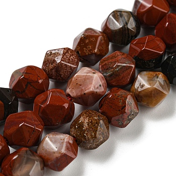 Natural Red Jasper Beads Strands, Faceted, Polygon, 7.5~8.5x7.5~8x7.5~8mm, Hole: 1.4mm, about 44~49pcs/strand, 14.25~14.96 inch(36.2~38cm)