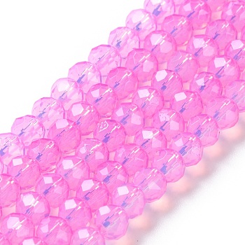 Baking Painted Transparent Glass Beads Strands, Imitation Opalite, Faceted, Round, Magenta, 6x5mm, Hole: 1.3mm, about 84pcs/strand, 16.57''(42.1cm)