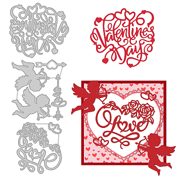 3Pcs 3 Styles Valentine's Day Theme Carbon Steel Cutting Dies Stencils, for DIY Scrapbooking, Photo Album, Decorative Embossing Paper Card, Stainless Steel Color, Love You, Word, 7.5~10.2x8.6~9.2x0.08cm, 1pc/style