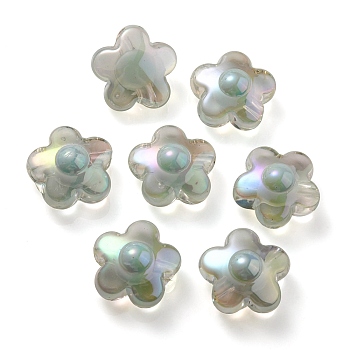 UV Plating Rainbow Iridescent Transparent Acrylic Beads, Two Tone, Flower, Aquamarine, 17x17x9mm, Hole: 2.7mm