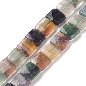 Natural Fluorite Beads Strands, Faceted, Square, 9~11.5x9~12x5~7mm, Hole: 1.2mm, about 34~36pcs/strand, 14.96~15.63 inch(38~39.7cm)