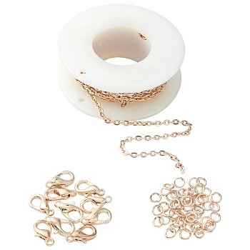 DIY Chain Bracelet Necklace Making Kit, Including Iron Cable Chains & Jump Ring, Zinc Alloy Lobster Claw Clasps, Rose Gold, Chain: 3x2x0.5mm, 3M/bag