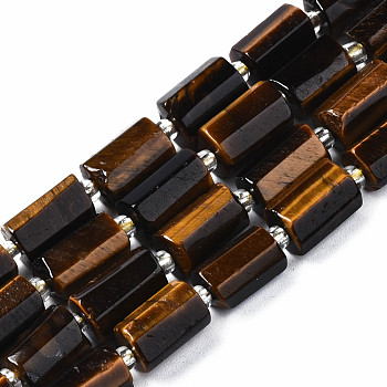 Natural Tiger Eye Beads Strands, with Seed Beads, Faceted Column, 9~14x5~7x5~6mm, Hole: 1.2mm, about 15~16pcs/strand, 7.09 inch(18cm)
