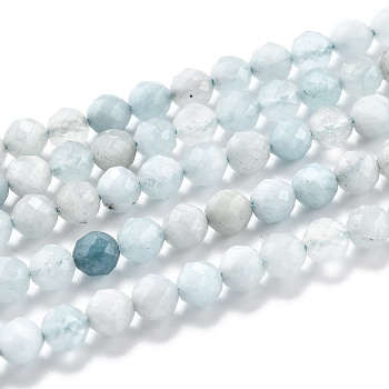 Natural Aquamarine Beads Strands, Faceted, Round, 6mm, Hole: 1mm, about 67pcs/strand, 15.35 inch(39cm)
