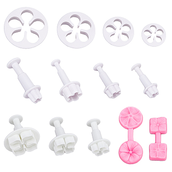 DIY Clay Accessories, Including Plastic Clay Cutters Set and Silicone Clay Modeling Tool, Flower, Mixed Color, 1.9~8.8x0.9~6.8cm