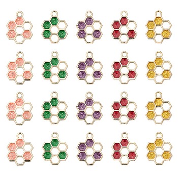 20Pcs 5 Colors Alloy Enamel Pendants, Honeycomb Charm, Mixed Color, 19x15x1.5mm, Hole: 2mm, 4pcs/color