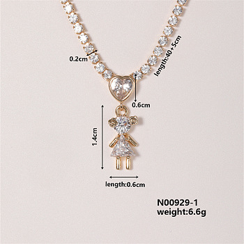 Shiny Family Theme Brass Micro Pave Cubic Zirconia Pendant Necklaces, Rhinestone Cup Chains Necklaces for Women, 15.75 inch(400mm)