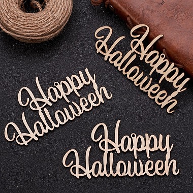 Слово счастливого хэллоуина пустые деревянные вырезы украшения(WOOD-L010-01)-6