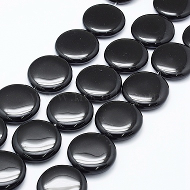40mm Flat Round Black Agate Beads