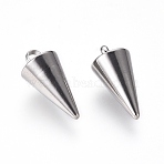 Non-Tarnish 304 Stainless Steel Pendants, Spike/Cone, Stainless Steel Color, 13.5x7mm, Hole: 2mm(X-STAS-G214-47P-02)