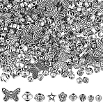 375Pcs 9 Styles Tibetan Style Alloy Spacer Beads, Mixed Shapes, Cadmium Free & Lead Free, Antique Silver, 5~14x2.5~7.5mm, Hole: 1~2mm(FIND-SC0021-41)