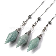 Natural Amazonite Rhombus Faceted Poined Dowsing Pendulums, with Rack Plating Antique Silver Tone Alloy Findings, Cadmium Free & Lead Free, 235mm(G-Q184-05I-AS)