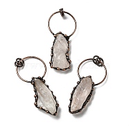 Natural Quartz Crystal Big Pendants, Rock Crystal, Nuggets Charms, with Red Copper Plated Brass Findings, Cadmium Free & Lead Free, 64~70x30x13.5~16.5mm, Hole: 6mm(G-G019-09R-01)