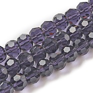 Transparent Glass Beads, Faceted(32 Facets), Round, Purple, 6mm, Hole: 1mm, about 98pcs/strand, 20.47 inch(52cm)(EGLA-A035-T6mm-D15)