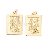 Brass Pendants, with Jump Rings, Rectangle with Dragon, Golden, 22~22.5x15x2mm, Hole: 3mm(X-ZIRC-E164-35G)