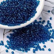 MIYUKI Round Rocailles Beads, Japanese Seed Beads, (RR149) Transparent Capri Blue, 8/0, 3mm, Hole: 1mm, about 2111~2277pcs/50g(SEED-X0055-RR0149)