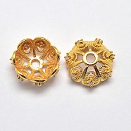 CZ Brass Micro Pave Cubic Zirconia Flower Bead Caps, Fancy Bead Caps, Cadmium Free & Nickel Free & Lead Free, Real 18K Gold Plated, 8x3mm, Hole: 1mm(ZIRC-L003-8mm-01G)