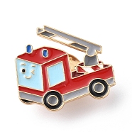 Fire Car Enamel Pin, Light Gold Alloy Cartoon Badge for Backpack Clothes, Red, 18~26.5x28.5~32x2mm,pin:1mm(ENAM-K021-03B)