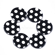 Cellulose Acetate(Resin) Pendants, Flat Round with Polka Dot, Black, 27.5x2.5mm, Hole: 1.4mm(KY-S158-32B)