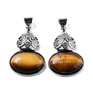 Natural Tiger Eye Oval Pendants, Platinum Tone Alloy Pave Crystal Rhinestone Gourd Charms, 43.5x28x7.5mm, Hole: 5.8x7.2mm(G-A093-02P-01)