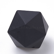 Food Grade Eco-Friendly Silicone Focal Beads, Chewing Beads For Teethers, DIY Nursing Necklaces Making, Icosahedron, Black, 19x18.5x18.5mm, Hole: 2mm(SIL-T048-17mm-10)