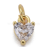 Brass Micro Pave Cubic Zirconia Charms, Long-Lasting Plated, Real 18K Gold Plated, Heart, Clear, 8x5x3.5mm, Hole: 3mm(X-KK-P192-08-G01)