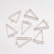 Rack Plating Alloy Triangle Open Back Bezel Pendants, For DIY UV Resin, Epoxy Resin, Pressed Flower Jewelry, Hollow, Cadmium Free & Nickel Free & Lead Free, Matte Silver, 39x25x3.5mm, Hole: 3mm(PALLOY-S047-09B-FF)