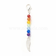 Chakra Theme Natural & Dyed Malaysia Jade Beaded Pendant Decorations, with Lobster Claw Clasps, Alloy Pendants, Wing, Colorful, 65mm(HJEW-JM00642-03)