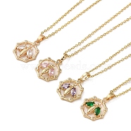 Brass Micro Pave Cubic Zirconia Pendant Necklaces for Women, 201 Stainless Steel Cable Chain Necklaces, Bee, Mixed Color, 16.14 inch(41cm)(NJEW-E106-16KCG)