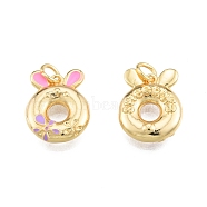 Brass Enamel Pendants, with Jump Ring, Rabbit with Flower, Real 18K Gold Plated, 16.5x13x3.7mm, Hole: 3mm(KK-A165-14G)