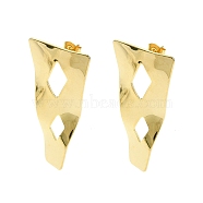 304 Stainless Steel Stud Earring Findings, with Loop, Triangle, 43.5x22.5mm, Hole: 3.5mm, Pin: 10.5x0.5mm.(STAS-L024-005G-02)