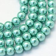 Baking Painted Glass Pearl Bead Strands, Pearlized, Round, Medium Aquamarine, 3~4mm, Hole: 0.5mm, about 195pcs/strand, 23.6 inch(HY-Q003-3mm-32)