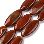 Natural Red Jasper Beads Strands, Flat Oval, 29~30x12x5.5mm, Hole: 0.7mm, about 13pcs/strand, 14.96''(38cm)(G-B078-E10-01)