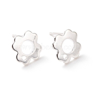 201 Stainless Steel Stud Earring Findings, with Hole and 316 Stainless Steel Pin, Flower, 925 Sterling Silver Plated, 10x10mm, Hole: 1.2mm, Pin: 0.7mm(STAS-K241-07S)