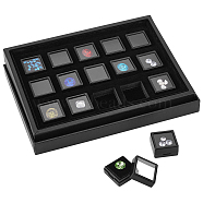 Rectangle Paper Loose Diamond Organizer Trays, with 15Pcs Square Clear Window Plastic Loose Diamond Storage Boxes Sets with Sponge Inside, for Jewelry Cabochons Displays, Black, 15.7x21.4x2.85cm, small square box: 29.5x29.5x16mm(CON-WH0095-80A)