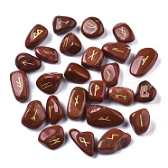 Natural Red Jasper Beads, Tumbled Stone, Healing Stones for Chakras Balancing, Crystal Therapy, Meditation, Reiki, Divination Stone, No Hole/Undrilled, Nuggets with Runes/Futhark/Futhorc, 14~33x11~22x5~16mm, about 25pcs/set(G-N0326-005)