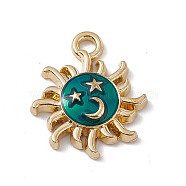 Alloy Enamel Pendants, Golden, Sun with Star & Moon Charm, Light Sea Green, 18x15.5x3.5mm, Hole: 2mm(ENAM-M049-01G-A)