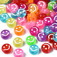 Transparent Acrylic Beads, Flat Round with Enamel Smiling Face, Mixed Color, 9x4.5mm, Hole: 2mm, about 1750pcs/500g(TACR-S135-001B-01)