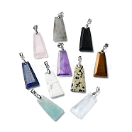 Faceted Natural & Synthetic Mixed Gemstone Pendants, Trapezoid Charms with Platinum Plated Iron Snap on Bails, 25x13x4mm, Hole: 5.5x4mm(G-P519-05P)