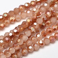 Faceted(32 Facets) Round Half Rainbow Plated Imitation Jade Electroplate Glass Beads Strands, Chocolate, 4mm, Hole: 1mm, about 100pcs/strand, 14.9 inch(EGLA-J130-HR05)