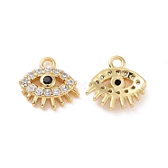Eye Brass Micro Pave Cubic Zirconia Charms, Cadmium Free & Nickel Free & Lead Free, Real 18K Gold Plated, 7x8x2mm, Hole: 1mm(KK-G435-22G)