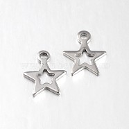 304 Stainless Steel Star Charms, Stainless Steel Color, 11x10x1mm, Hole: 1mm(STAS-N059-27)
